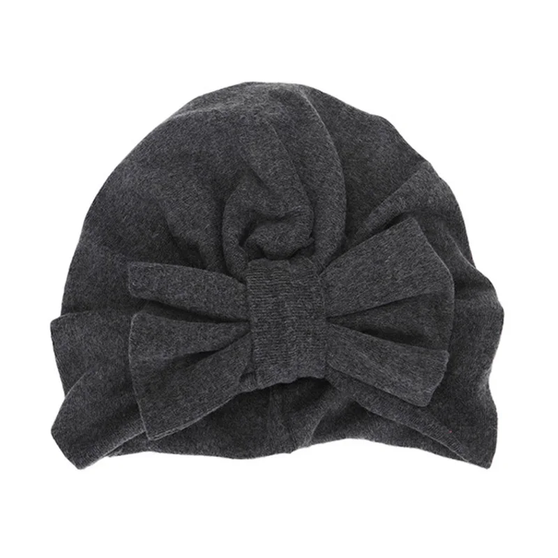 Black baby hat Новая зимняя детская шапка для девочек с большим бантом, Осенняя детская шапка-тюрбан, реквизит для фотосессии, Младенческая шапочка, шапка для маленьких девочек, аксессуары, 12 цветов - Цвет: Black baby hat