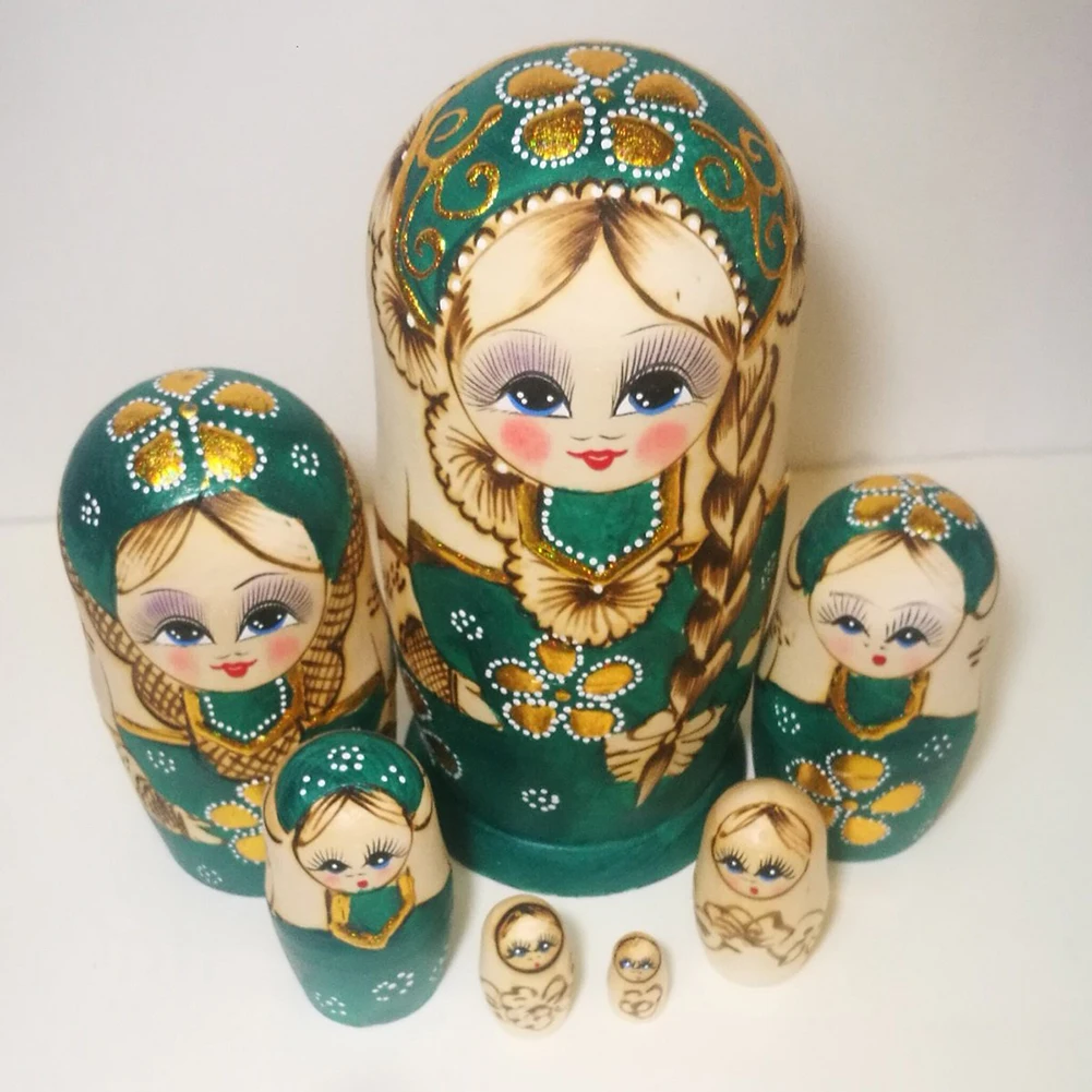 7 шт./компл. Заплетенные волосы девушки Деревянный Русская Куклы Игрушка-матрешка