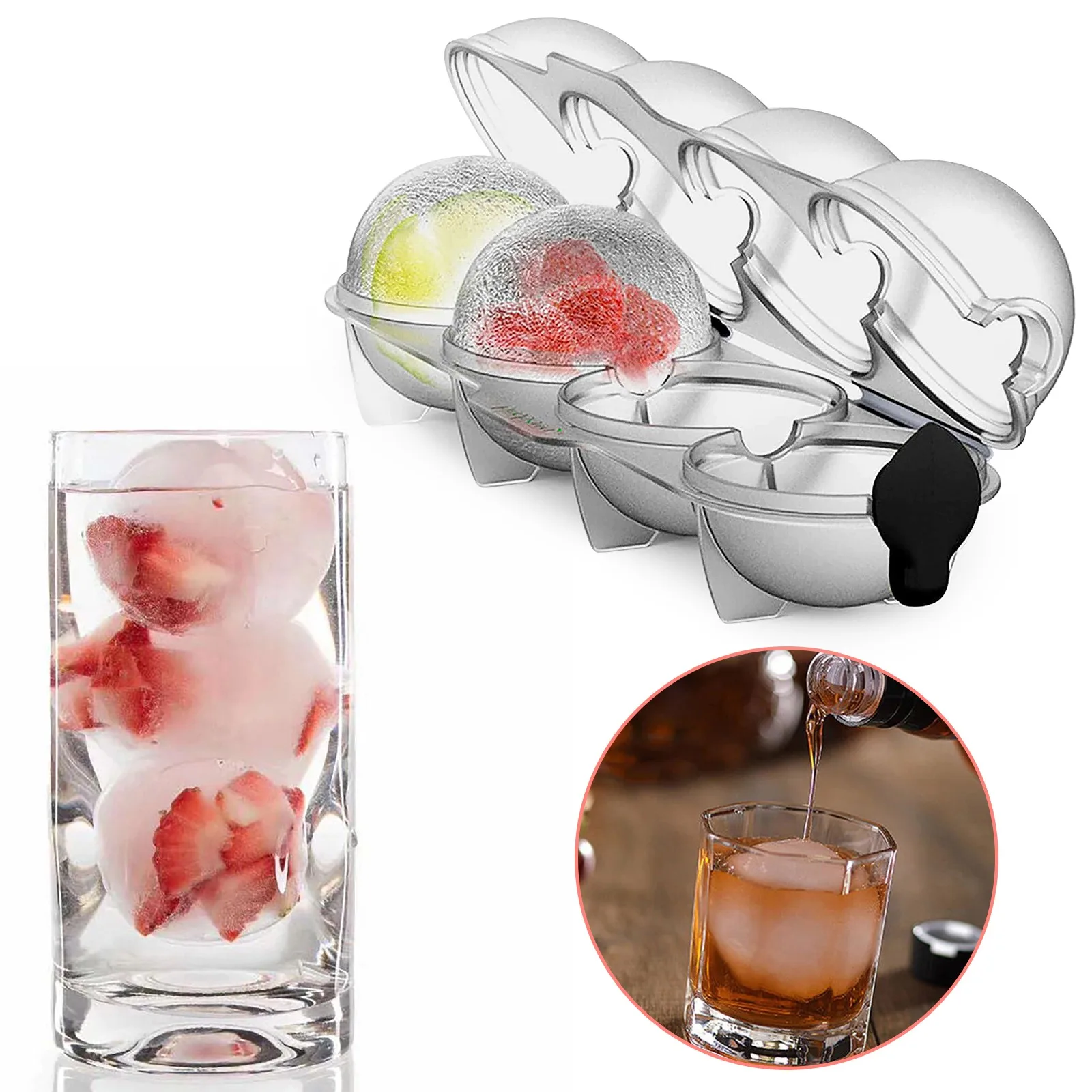 

4 Cavity Whiskey Ice Cube Maker Mold Silicone Sphere Mould Kitchen Tool Ice Cream Tools Ice Grid Round Homemade Big Ice Ball