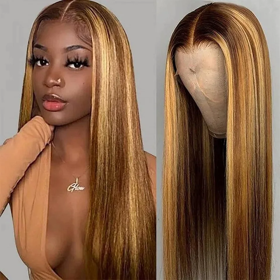 

Straight Highlight Wig Human Hair Highlight Ombre Lace Front Wig 13x4x1 Lace Frontal Remy Wig Honey Blonde Lace Wig