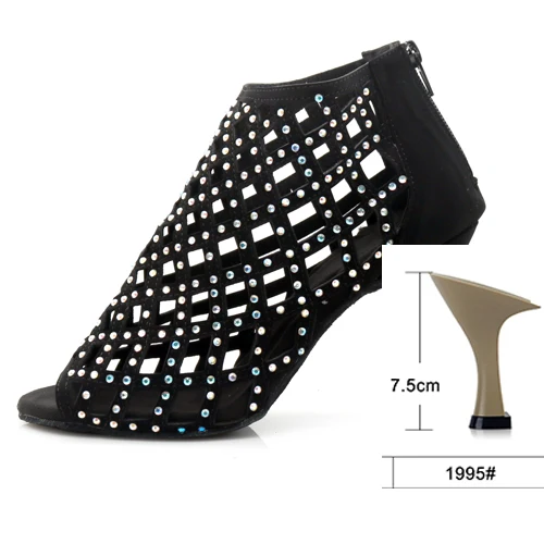 heel 7.5cm WUXIJIAO женская обувь для танцев из черной замши, сверкающие стразы обувь для латинских танцев Обувь для бальных танцев 10 см обувь для танго - Цвет: heel 7.5cm