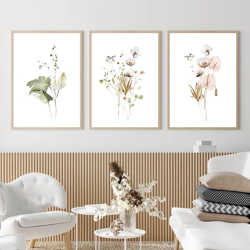 

Акварельные Цветы, ботанические искусства и принты, минималистичные скандинавские растения, Картина на холсте, настенные картины для домаш...