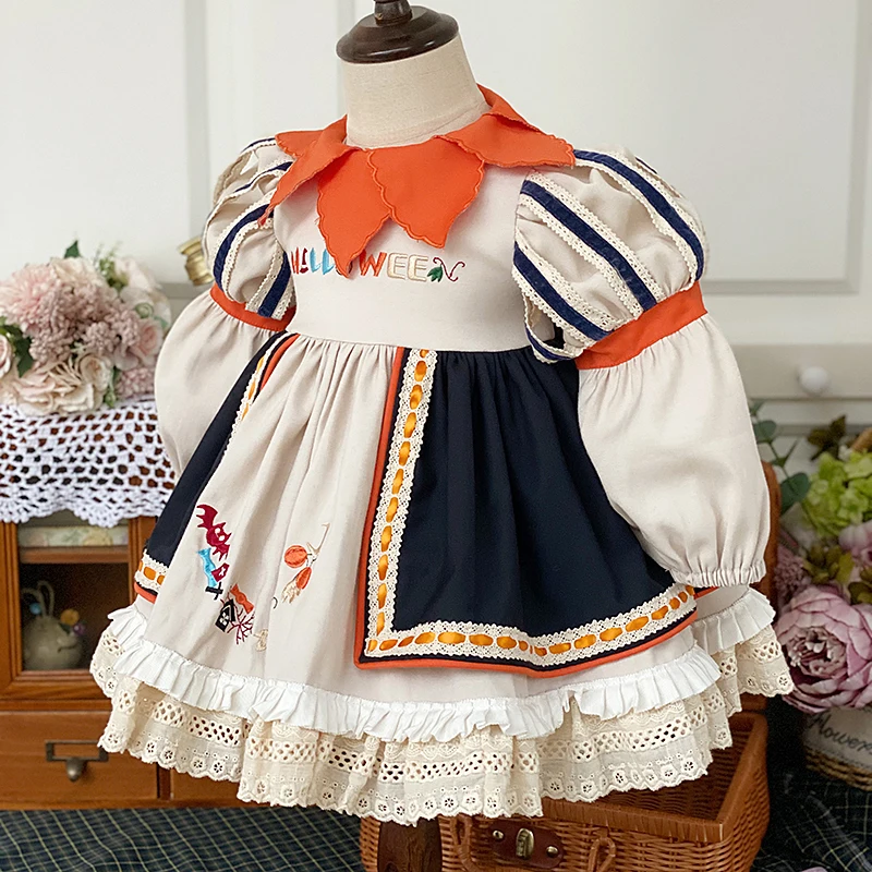 2020new Spanish Court Spring Summer Child Skirt Heavy Work Blue Lattice Girl Dress Birthday Princess Flower Dresses | Детская одежда и