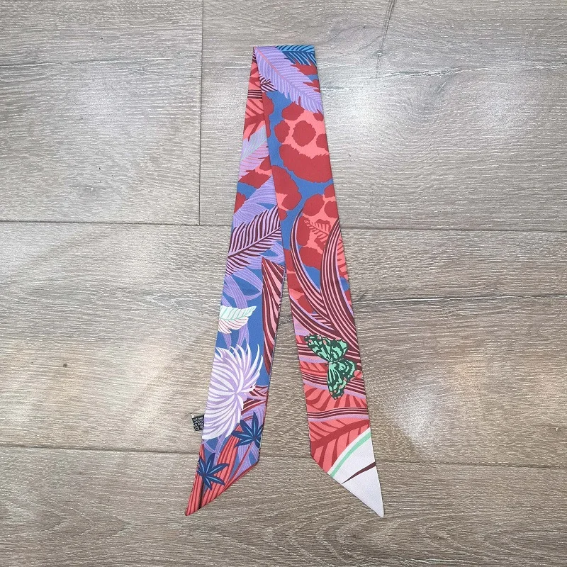 Новая женская платок-головной убор "Бабочка Цветок" от известного бренда роскошных дамских платков, обертка на сумку или руку, лента 2021 года дизайна, шелковая повязка для волос. G65.