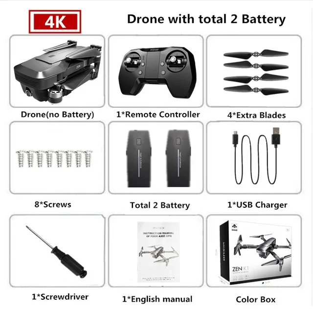 Gps Дроны с камерой HD 4K двойная камера зум 5G FPV Дрон бесщеточный мотор 30 минут время полета Квадрокоптер RC гоночный Дрон игрушка - Цвет: 4K Color box 2batte
