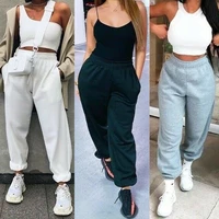 womens cinch bottom sweatpants pockets high waist sporty gym athletic fit jogger pants lounge trousers