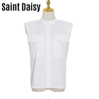 saintdaisy short sleeve t shirts women top blouse ladies tops 2021 korean tees button summer casual sleeveless creativity 117722