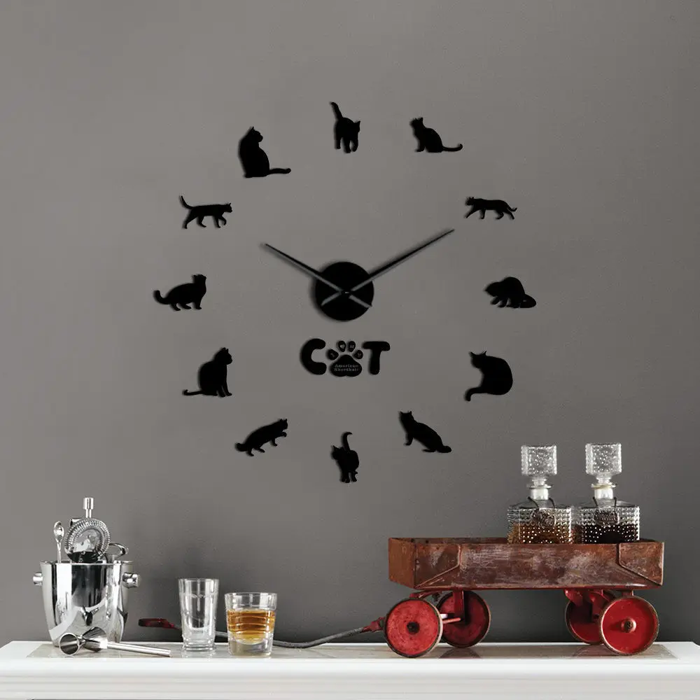 

GZ266 Cat 3D Acrylic Mirror Wall Clock European Living Room Large Wall Wall Clock