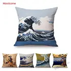Наволочка для диванной подушки из хлопка и льна, с изображением большой волны в азиатском искусстве, художественное украшение для японского художественного искусства