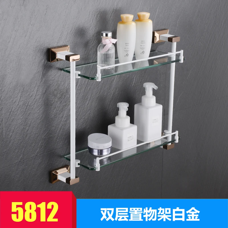

Solid Brass Bathroom Hardware Accessories Rose Gold Towel Rack Shelf White Single Towel Holder Wall Toilet Brush Holder Hook