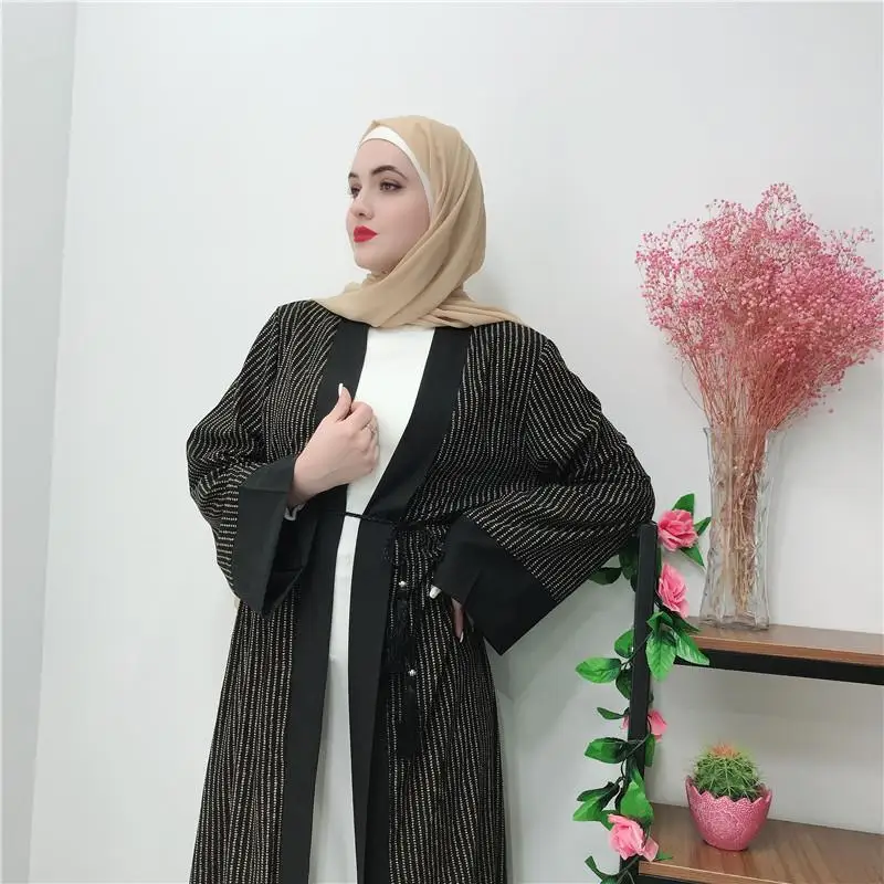 Мусульманское женское платье полосатая абайя Дубай кимоно Jilbab Caftan длинный