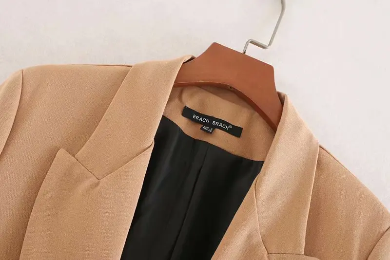 Женский элегантный однокнопочный костюм с карманами длинным рукавом женское