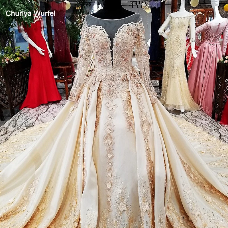 LS25468 королевское золотое кружевное вечернее платье с 3d цветами и бисером