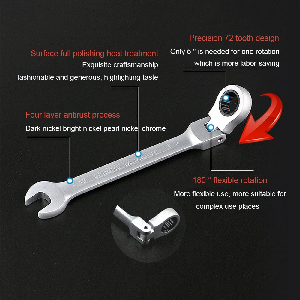 

Ratchet Wrench Set 5/7/12PCS Car Repair Wrench Socket Hand Tool Adjustable Movable Head Gear Spanner Nut Multifunction Tools