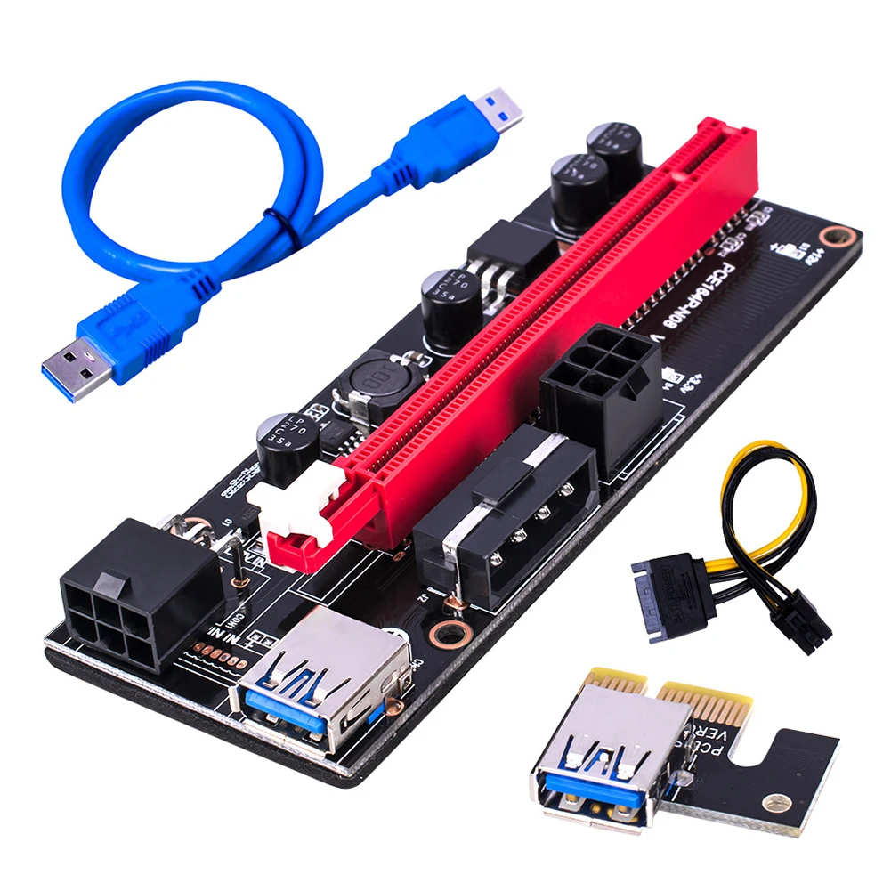 

PCI-E Riser Card PCI Express 1X to 16X Extender PCIe Adapter USB 3.0 Cable 4Pin 6Pin Power for GPU Mining Miner