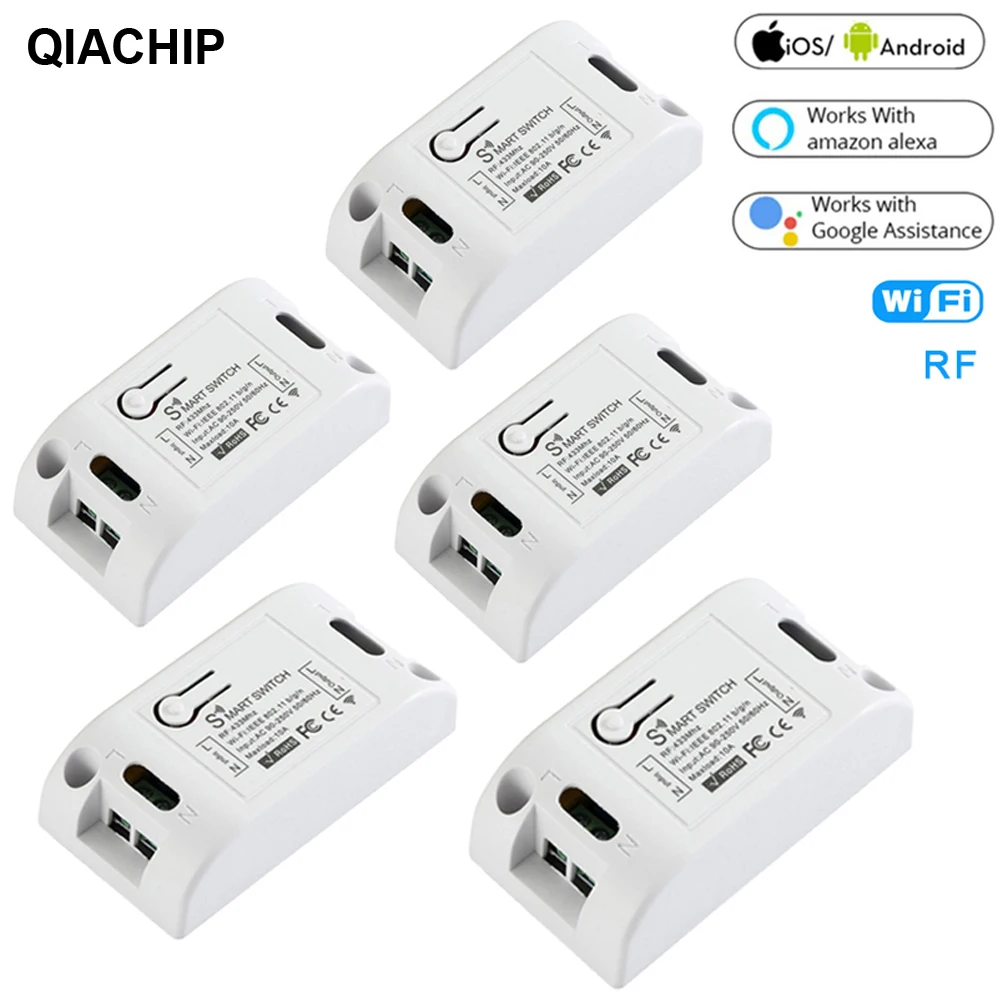 QIACHIP 5 шт. RF Wifi 433 МГц 10А/2200 Вт беспроводной пульт дистанционного управления