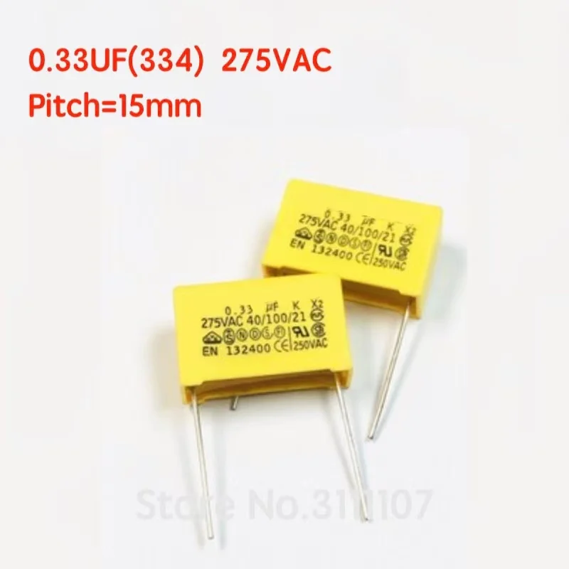 

10PCS/LOT 275VAC 334 0.33UF 275V Pitch 15mm Safety Capacitor Polypropylene Film Capacitor Capacitance