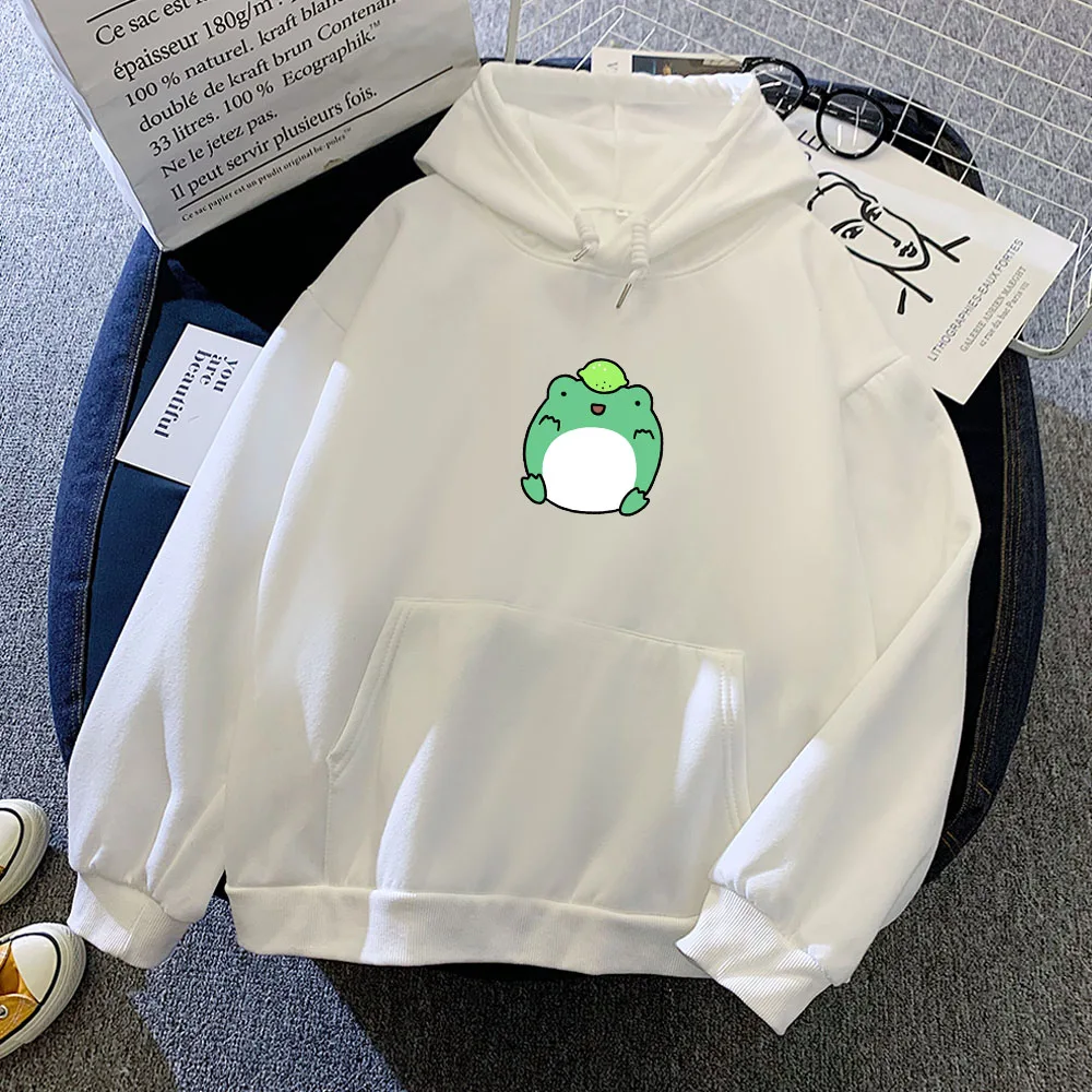 Cute Funny Frog Hoodies Goth Aesthetic Harajuku Tops Cotton Pullover Oversize Sweetshirt for Girls Long Sleeve Pocket Warm Coat