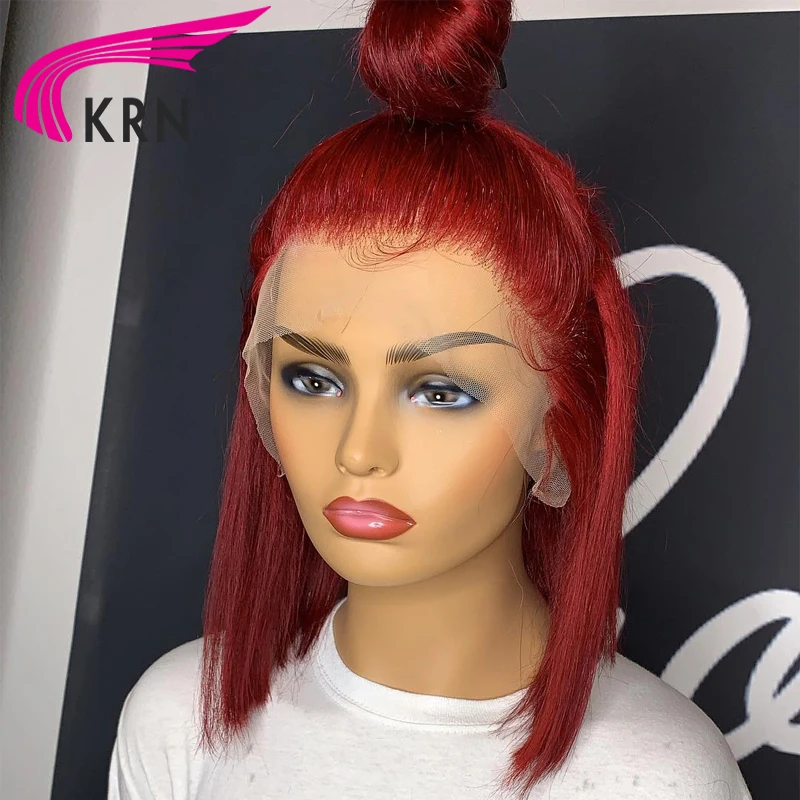 Короткие волосы красный цвет 13x2 парики на сетке прямые/глубокие волны