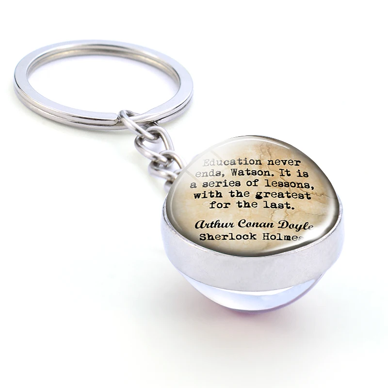 

Sherlock Holmes Metal Keychain Double Side Glass Ball Key Chain Key Rings Gift for Movie Fans Detective Policemen
