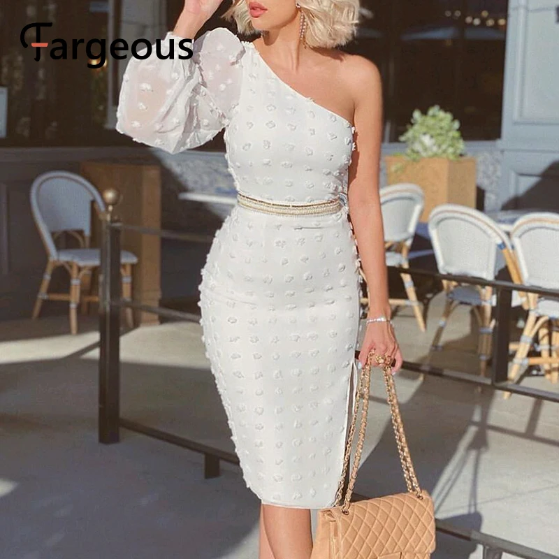 Fargeous сексуальное свадебное платье на одно плечо белый шифоновое женское миди с