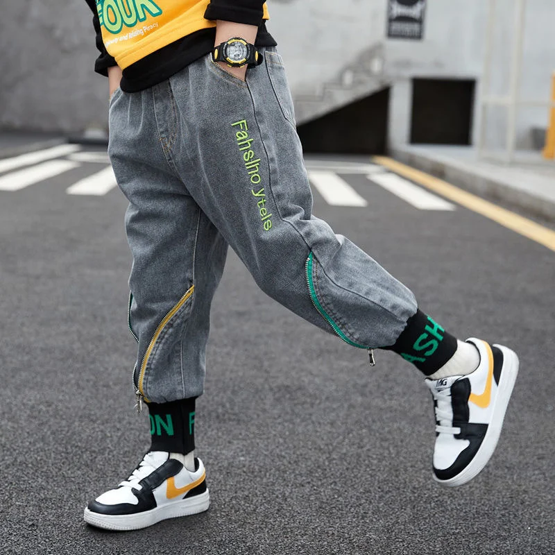

2022 New Boys Pants Boys Fashion Washed Jeans Pants 2-12 Years Old Kids Jeans Baby Boy Jeans Teeange Front Zipper Trousers