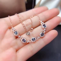 fashion leaf sprouting s925 silver natural london blue topaz bracelet natural gemstone bracelet women party gift fine jewelry
