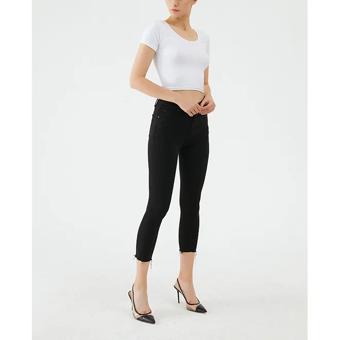 2021 European and American Black High-waisted Soft Women Black Jeans