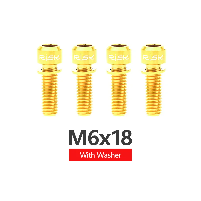 18mm Golden Риск 4 шт. M6x18mm M6x20mm титановый сплав дисковый тормоз горного велосипеда крепежные болты шурупы с шайбой для MTB велосипеда - Цвет: 18mm Golden