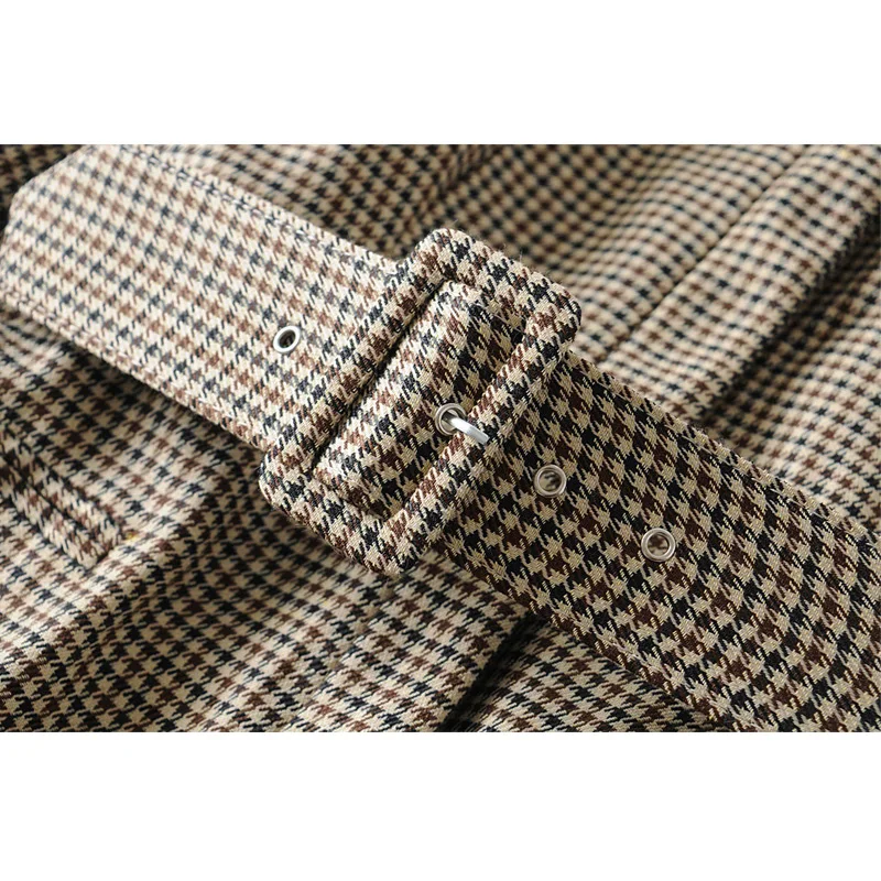 

YNZZU Vintage Women Plaid Blazers Houndstooth Long Sleeve Officewear 2020 Spring Autumn Elegant Long Coats Female Jacket A1466