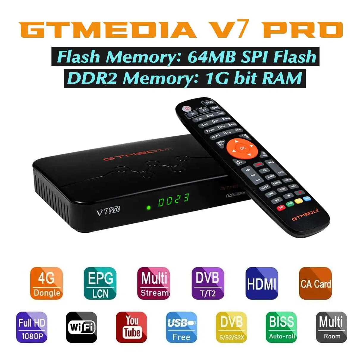

GTMEDIA V7Pro H.265 Tuner TV Box DVB-S2 HD 1080P Digital Satellite TV Receiver Decoder Video Media Player Set Top Box EU Plug