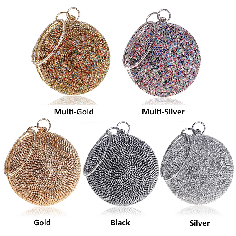 Женский клатч золотистого цвета с кристаллами сумочка в форме шара дамские сумки