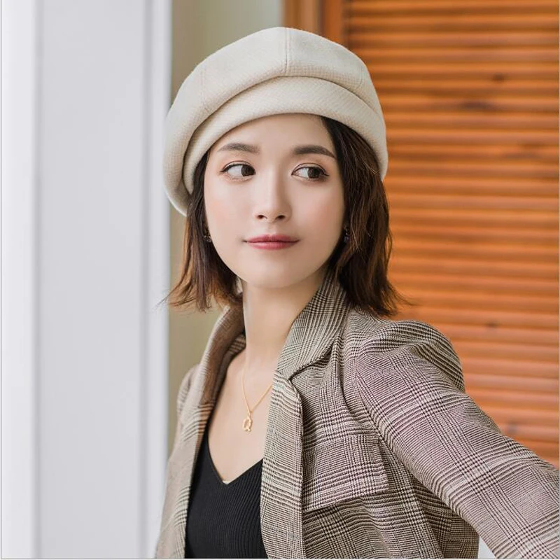Женский элегантный берет для зимы женские хлопковые шапки клетчатая винтажная