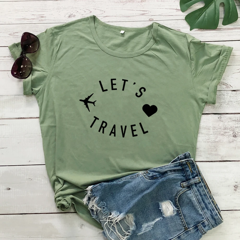 Футболка Let's Travel из 100% хлопка забавная женская футболка с рисунком самолета