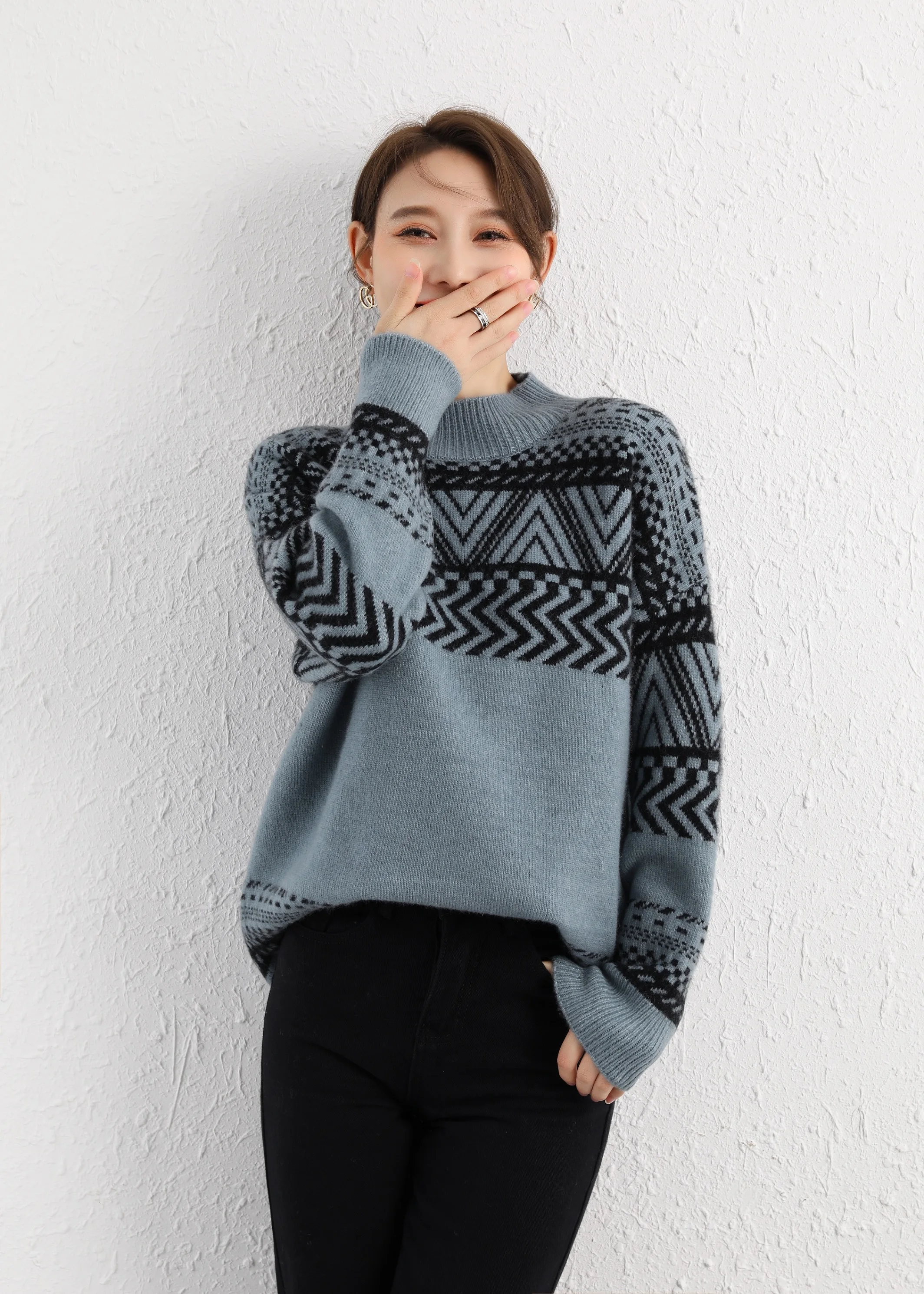 

Sanofi Women's Fashion New Design Knitted Sweater Winter Loose Pullover Thick Warm Wool Mohair Jumper