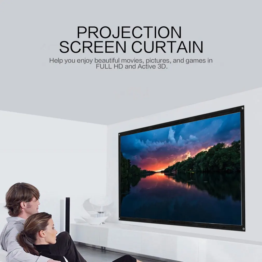 

16:9 Portable Foldable Projector Screen Wall Mounted Home Cinema Theater 3D HD Projection Screen Canvas