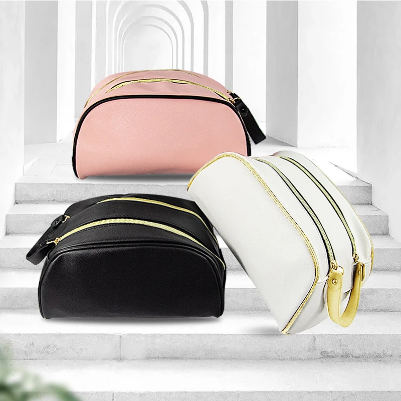

2020 new cosmetic bag portable beauty double zipper multifunctional large capacity travel waterproof pu storage bag