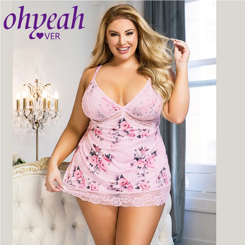 

Женская ночная Пижама Ohyeahlover с цветочным принтом и пэчворком, прозрачное кружевное нижнее белье, сексуальная ночная рубашка без косточек