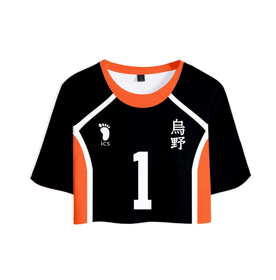 Укороченный топ с Аниме Haikyuu футболка для женщин Karasuno High School Hinata Shoyo женские
