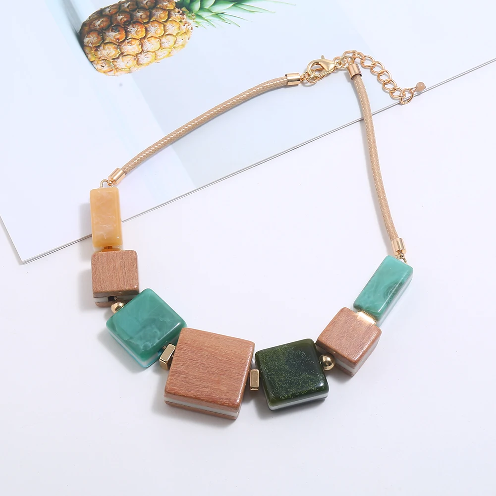 Массивная цепочка из дерева и акрила Геометрическая подвеска в стиле ретро