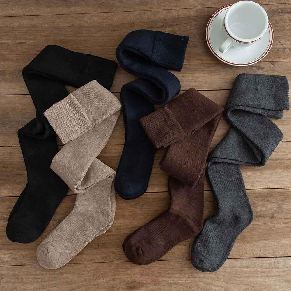Winter Women's Thick Warm Cotton Stockings Harajuku Retro Antifreeze Terry Fashion Knee Socks 2 Pair
