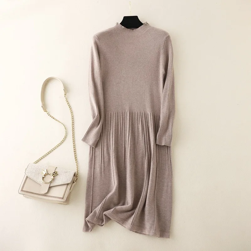 

Autumn thick sweater midi dress female 2021 new women warm soft slim knitted bottoming dress elegant autumn and winter vestidos