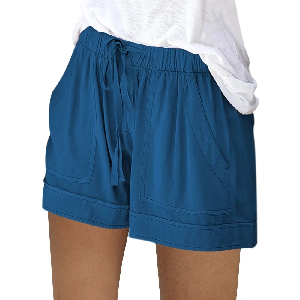 

Women Short pants Summer Loose Rope Tie Short 2021 Sport Shorts Casual Elastic Waist Cotton Linen Shorts Pocket Beach pants