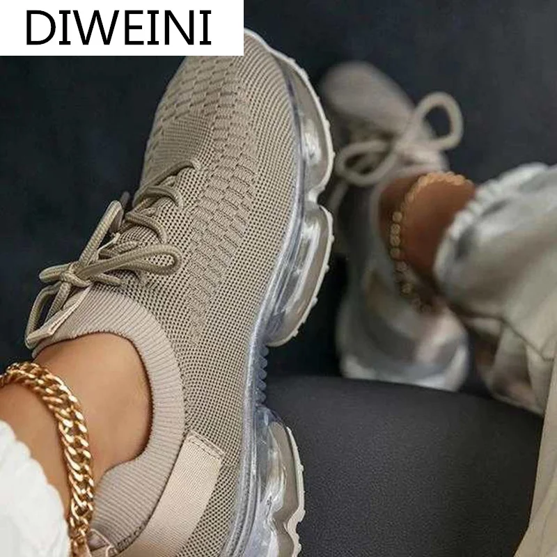 

2021 Fashion Women's Shoes Women's Mesh Breathable Sneakers Spring New Walking Vulcanized Shoes Comfortable Lace-up Casual Shoes