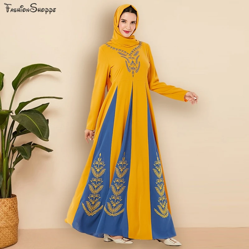 Арабское платье модное цветное лоскутное с вышивкой мусульманские платья Абайи