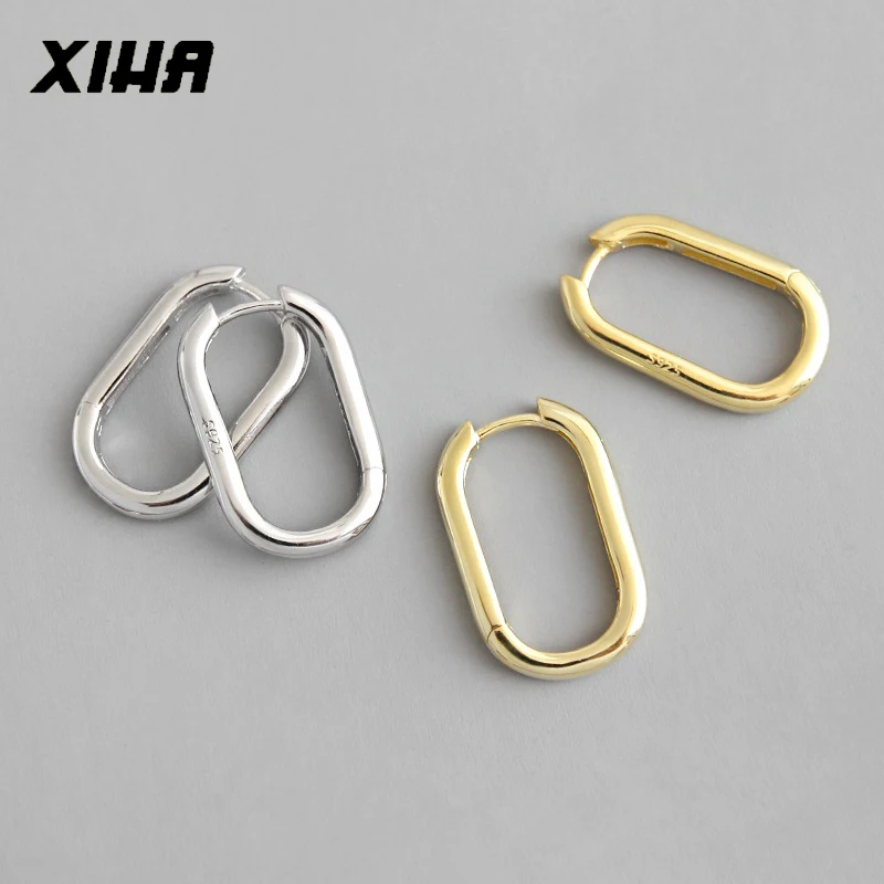 XIHA твердые 925 стерлингового серебра серьги для женщин овальные круглые круги Huggies