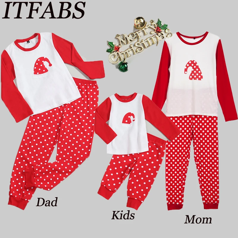 Рождественские пижамы для всей семьи в горошек одежда сна детей и женщин 2019| |