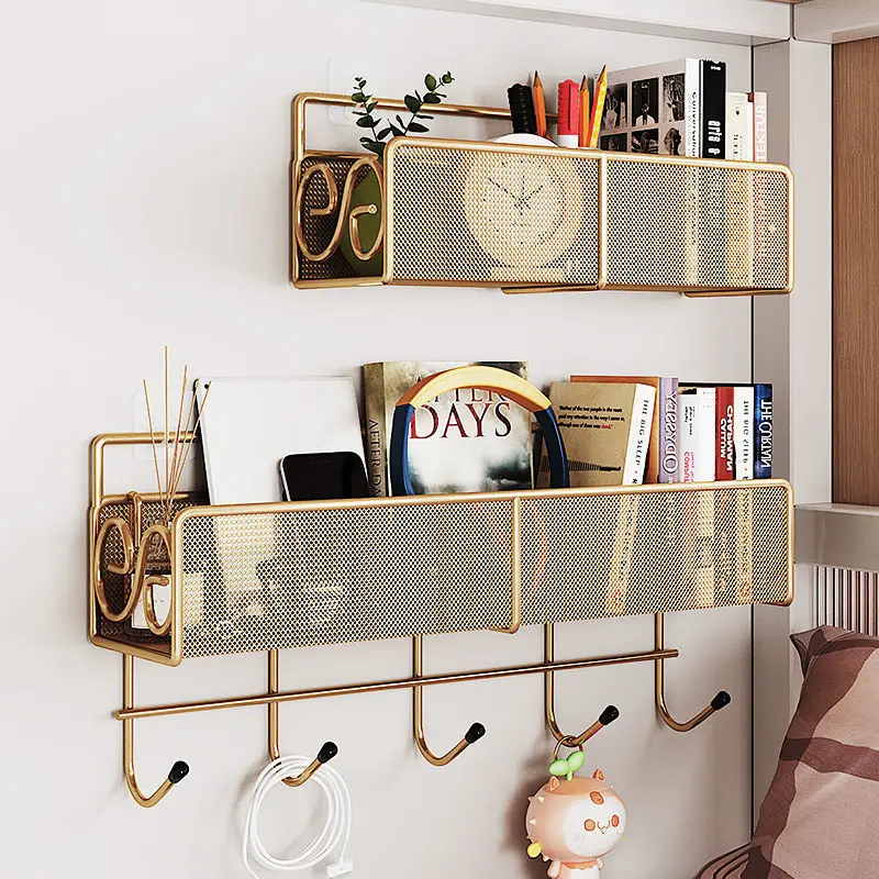 

Bathroom Toilet Rack Punch-Free Wall Hanging Self-Adhesive Storage Rack Modern Golden Study Bedroom Organizer Shelf Hardware