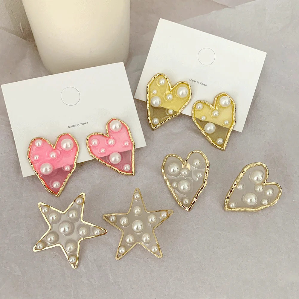 Корейский Новый Дизайн розовое желтое прозрачное в форме сердца с жемчугом