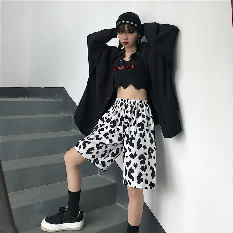 

GOOHOJIO 2020 New Casual Pants Elastic High Waist Milk Cow Print Pants Womens Summer Harajuku Fashion Oversize Pants for Women